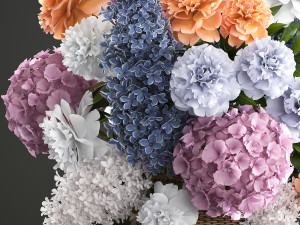 bouquet of flowers in a basket 2 3D-Modell