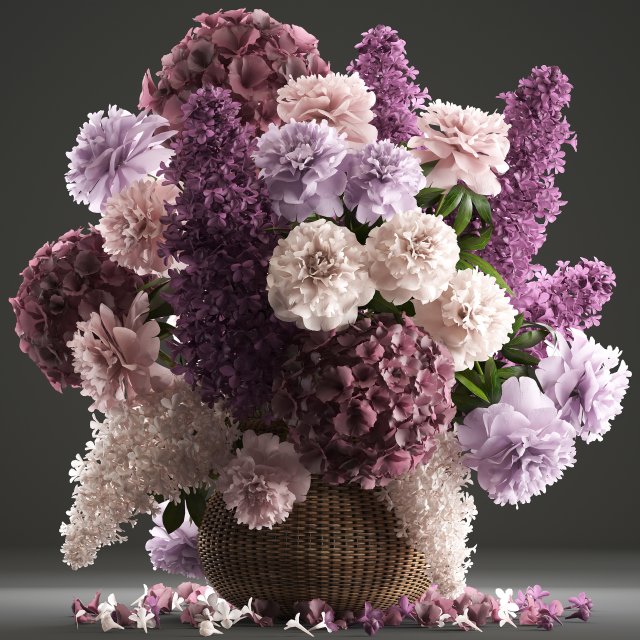 bouquet of flowers in a basket 3 Model 3D .c4d .max .obj .3ds .fbx .stl .blend 