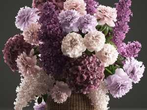 bouquet of flowers in a basket 3 Model 3D
