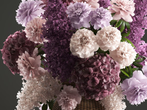 bouquet of flowers in a basket 3 Model 3D