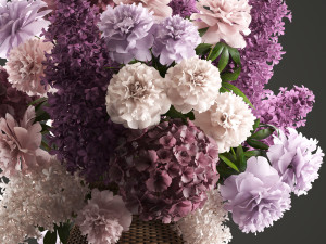 bouquet of flowers in a basket 3 Model 3D