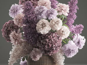 bouquet of flowers in a basket 3 Model 3D