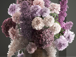 bouquet of flowers in a basket 3 Model 3D