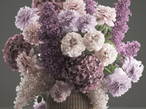 bouquet of flowers in a basket 3 Model 3D