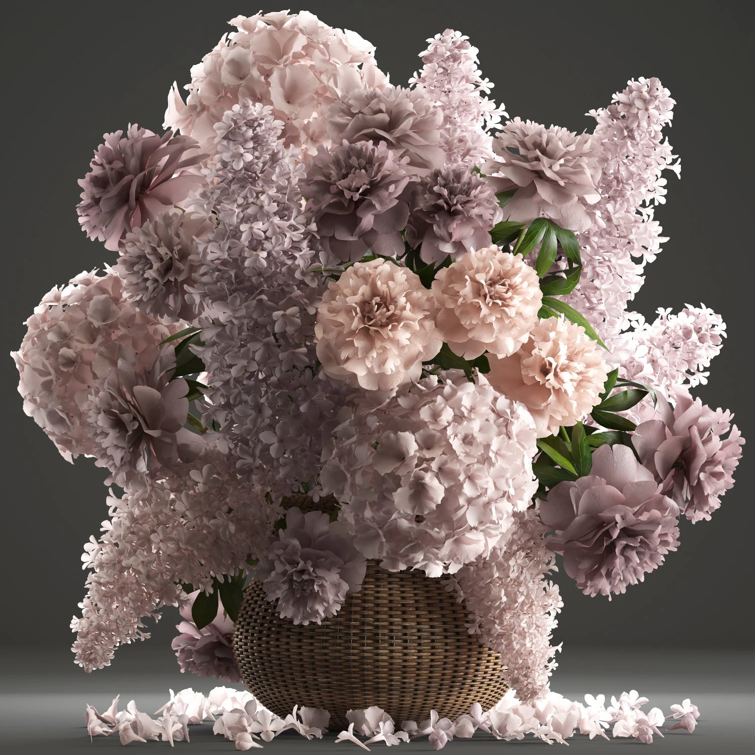 bouquet of flowers in a basket 4 3D Model .c4d .max .obj .3ds .fbx .stl .blend 