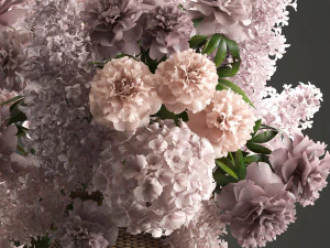 bouquet of flowers in a basket 4 3D Model