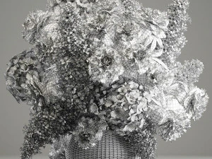 bouquet of flowers in a basket 4 3D Model