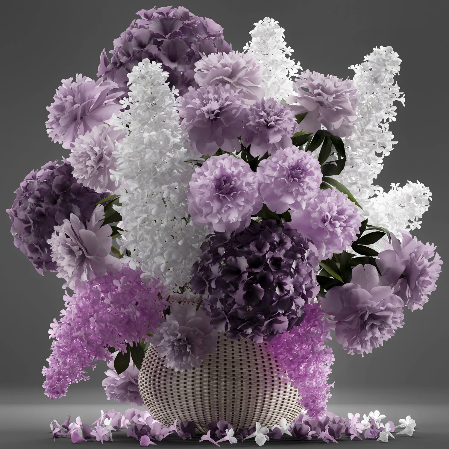 bouquet of flowers in a basket 5 3D Model .c4d .max .obj .3ds .fbx .stl .blend