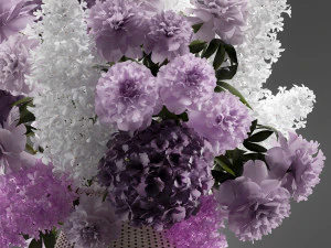 bouquet of flowers in a basket 5 3D Model