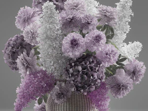 bouquet of flowers in a basket 5 3D Model