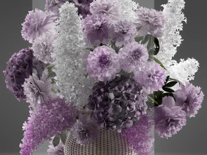 bouquet of flowers in a basket 5 3D Model