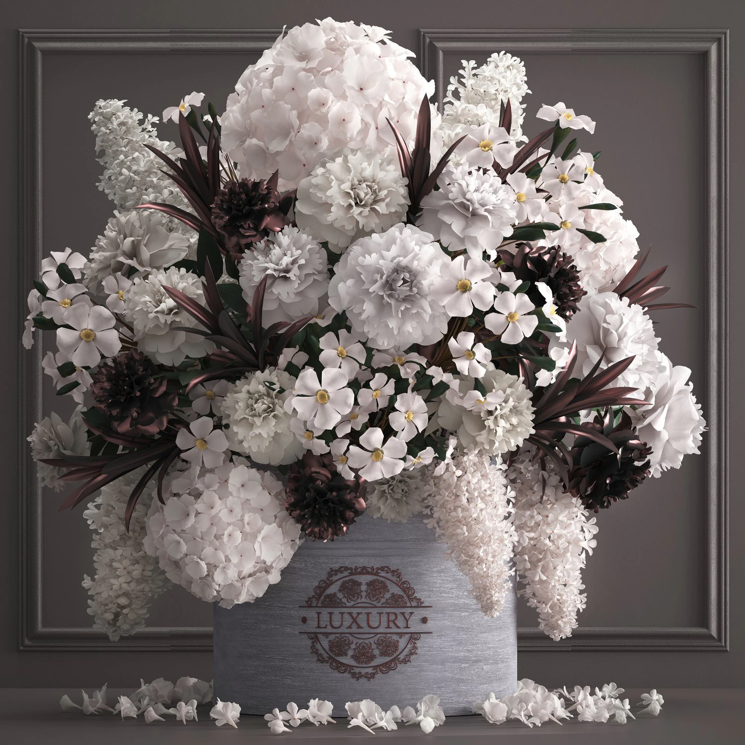 bouquet white of flowers in a gift box 3D Model .c4d .max .obj .3ds .fbx .stl .blend 