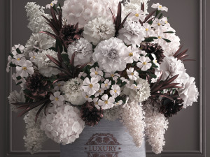 bouquet white of flowers in a gift box 3D Model
