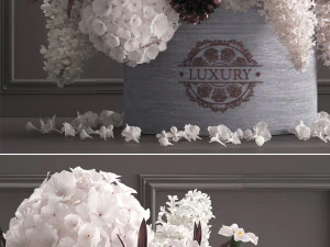 bouquet white of flowers in a gift box 3D Model