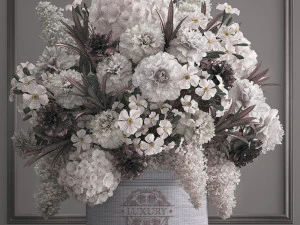 bouquet white of flowers in a gift box 3D Model
