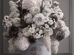 bouquet white of flowers in a gift box 3D Model