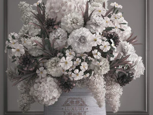 bouquet white of flowers in a gift box 3D Model