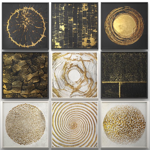 collection of paintings with gold for walls Modello 3D .c4d .max .obj .3ds .fbx .stl .blend 
