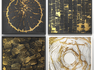 collection of paintings with gold for walls Modello 3D