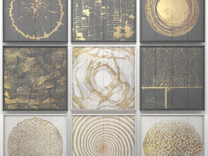 collection of paintings with gold for walls Modello 3D
