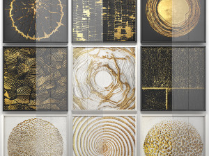 collection of paintings with gold for walls Modello 3D