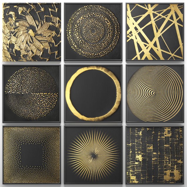 collection of paintings with gold for walls 2 Model 3D .c4d .max .obj .3ds .fbx .stl .blend 