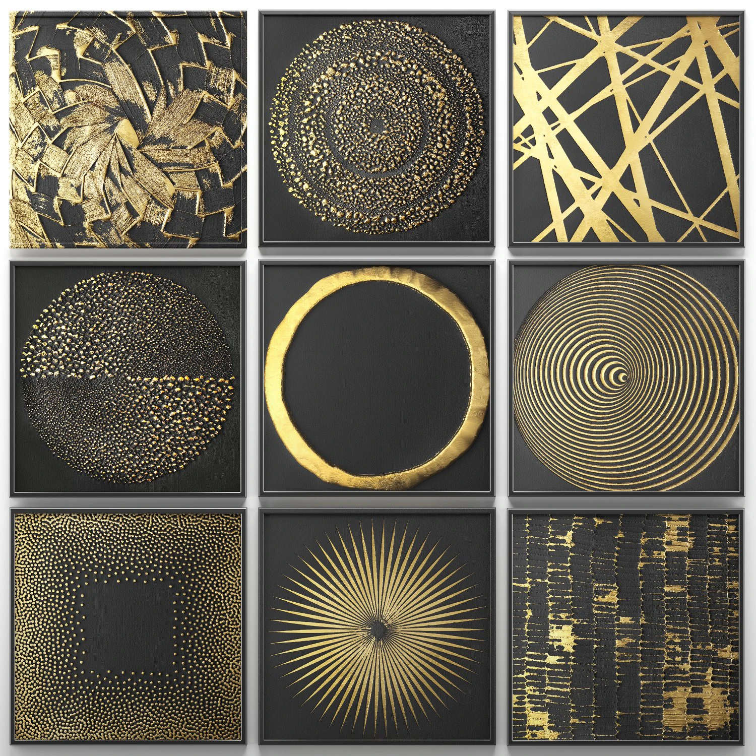 collection of paintings with gold for walls 2 3D Model .c4d .max .obj .3ds .fbx .stl .blend 