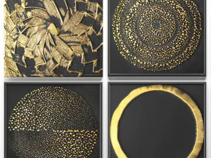 collection of paintings with gold for walls 2 3D Model