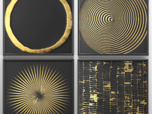 collection of paintings with gold for walls 2 Model 3D