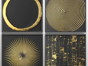 collection of paintings with gold for walls 2 3D Model