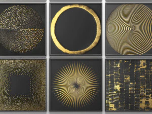 collection of paintings with gold for walls 2 3D Model