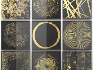 collection of paintings with gold for walls 2 Model 3D