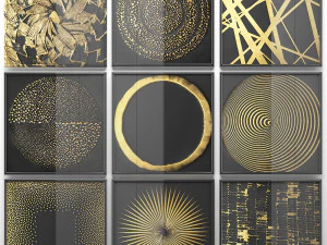 collection of paintings with gold for walls 2 3D Model