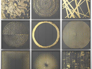 collection of paintings with gold for walls 2 3D Model