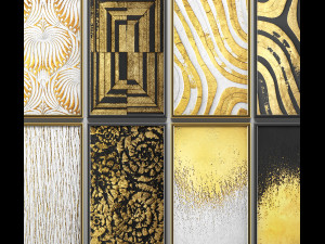 collection of paintings with gold for walls 4 Model 3D