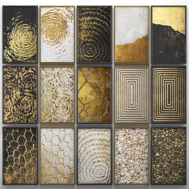collection of paintings with gold for walls 5 Model 3D .c4d .max .obj .3ds .fbx .stl .blend 