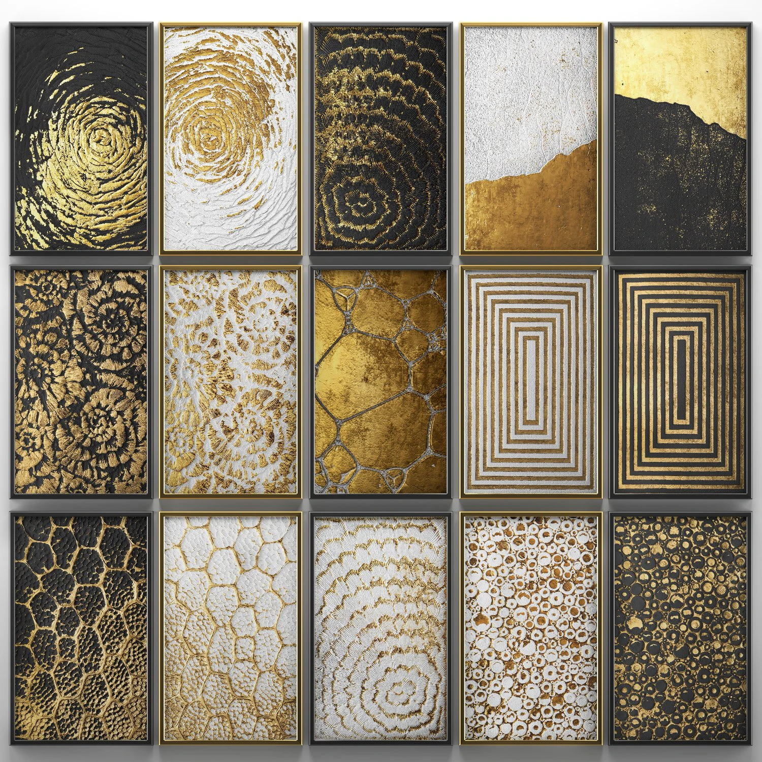 collection of paintings with gold for walls 5 3D Model .c4d .max .obj .3ds .fbx .stl .blend 