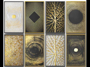 collection of paintings with gold for walls 8 3D Model