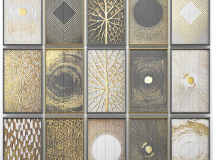 collection of paintings with gold for walls 8 3D Model