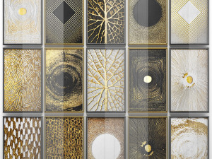 collection of paintings with gold for walls 8 Modelo 3D