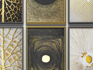 collection of paintings with gold for walls 8 3D Model