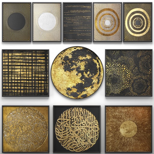 collection of paintings with gold for walls 14 3D Model .c4d .max .obj .3ds .fbx .stl .blend 