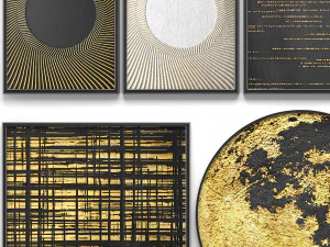 collection of paintings with gold for walls 14 3D Model