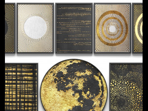collection of paintings with gold for walls 14 3D Model