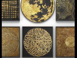 collection of paintings with gold for walls 14 3D Model