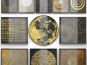 collection of paintings with gold for walls 14 3D Model