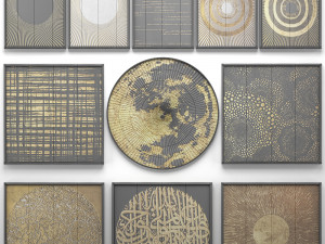 collection of paintings with gold for walls 14 3D Model