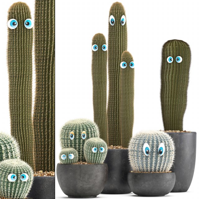 cactus with eyes in a pot Model 3D .c4d .max .obj .3ds .fbx .stl .blend 