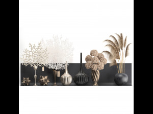 collection of decor dried flowers on a shelf 3D Model