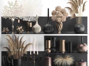 collection of decor dried flowers on a shelf 3D Model